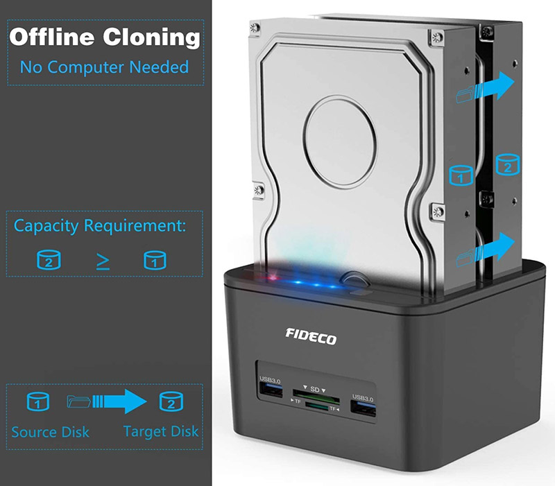 test et avis FIDECO Station d'accueil pour 2 Disques Durs SATA USB 3.0 Fonction Clonage