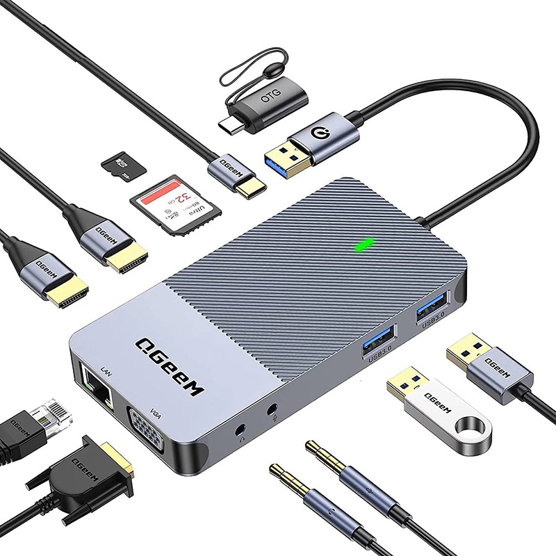 test Docking Station QGeeM USB C Hub 3.0 Dual HDMI VGA Adapter Triple Display