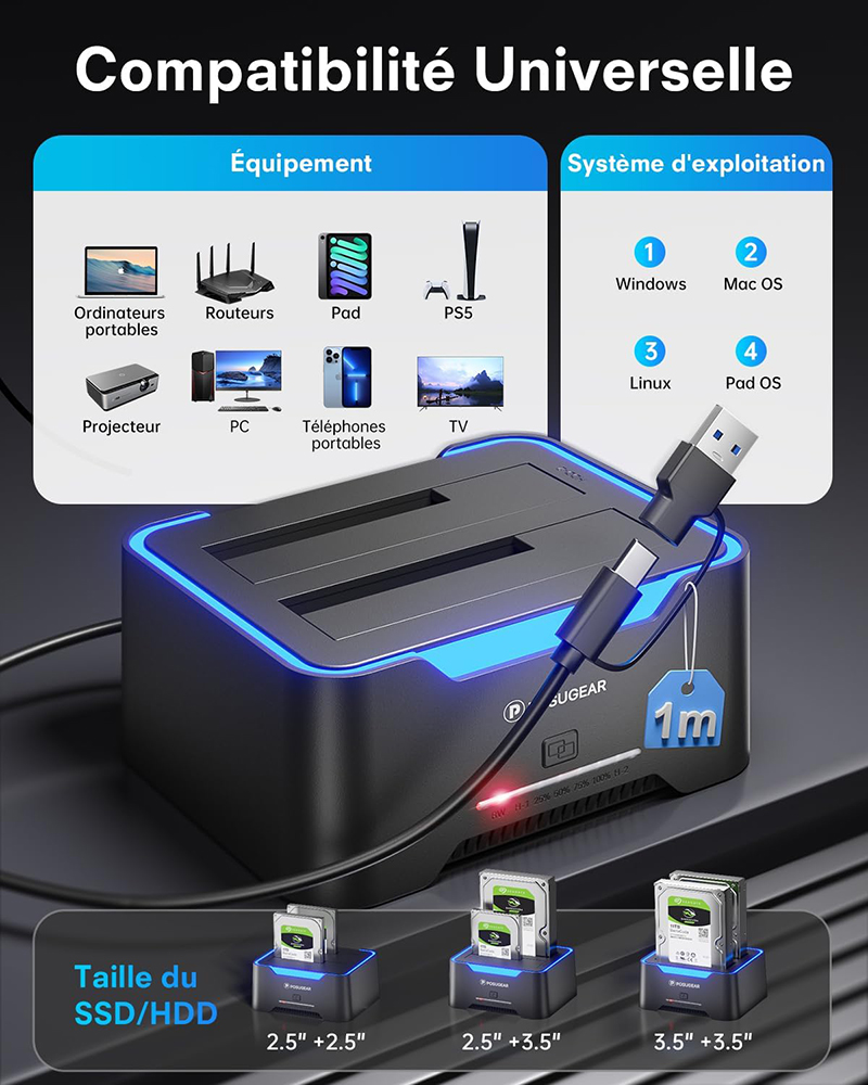 Details Test et Avis du POSUGEAR Dock Disque Dur USB 3.0 Dual Bay