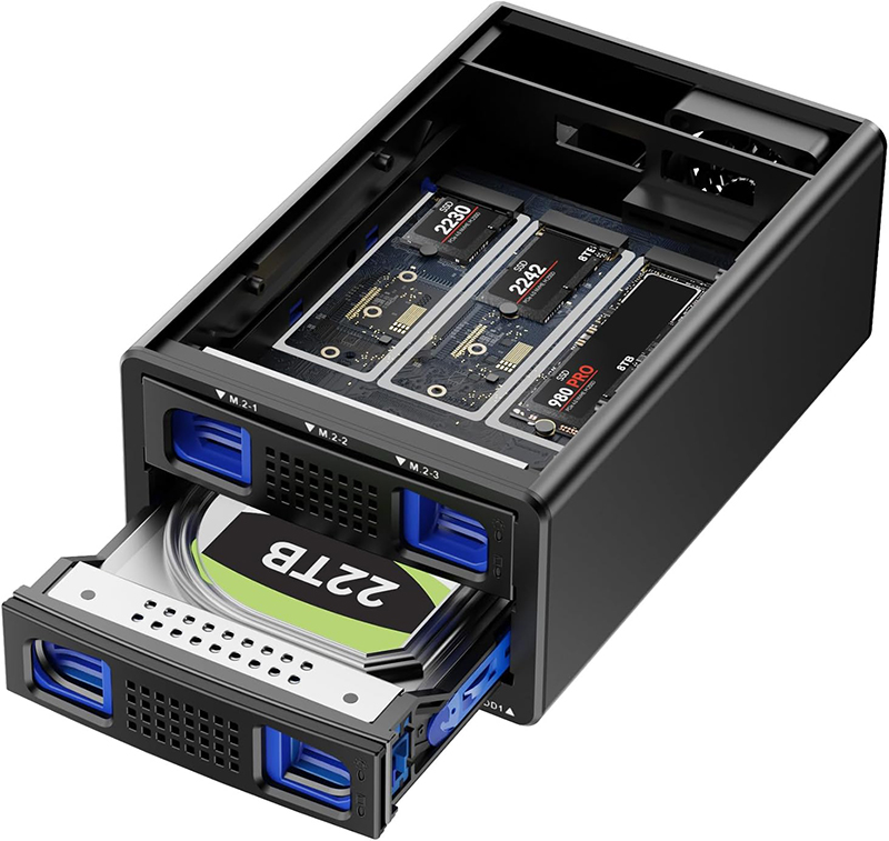 Test et Avis du CENMATE Boîtier NVMe Hybride 3.5 HDD+3M.2 - avec Ventilateur