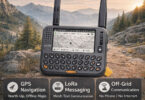 LILYGO T-LoRa Pager avec firmware Trail Mate affichant une carte GPS offline en montagne