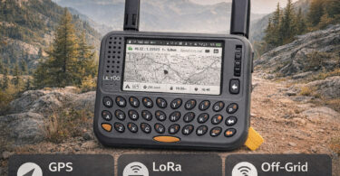 LILYGO T-LoRa Pager avec firmware Trail Mate affichant une carte GPS offline en montagne