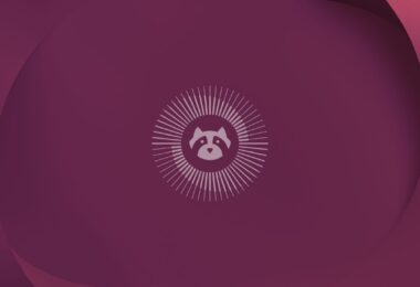 Fond d'écran officiel d'Ubuntu 26.04 LTS Resolute Raccoon aux teintes violettes avec le logo stylisé du raton laveur au centre d'un cercle graphique.