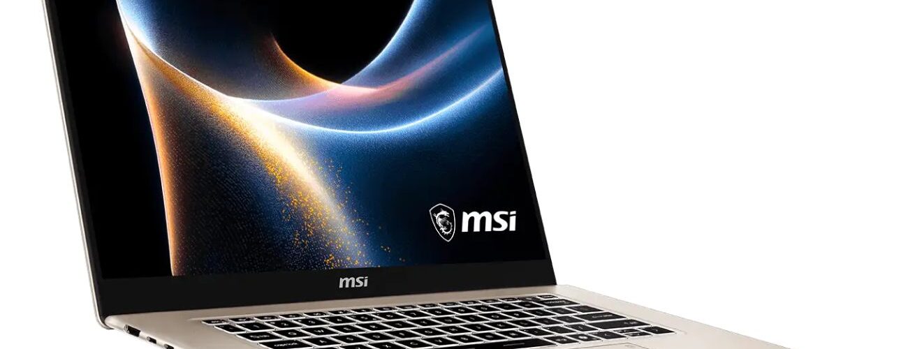 Ordinateur portable MSI Prestige 16 AI illustrant la nouvelle gamme de produits gaming et IA de MSI, dont la console portable Claw 8 AI+.