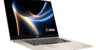 Ordinateur portable MSI Prestige 16 AI illustrant la nouvelle gamme de produits gaming et IA de MSI, dont la console portable Claw 8 AI+.