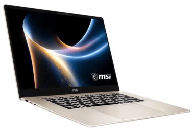 Ordinateur portable MSI Prestige 16 AI illustrant la nouvelle gamme de produits gaming et IA de MSI, dont la console portable Claw 8 AI+.