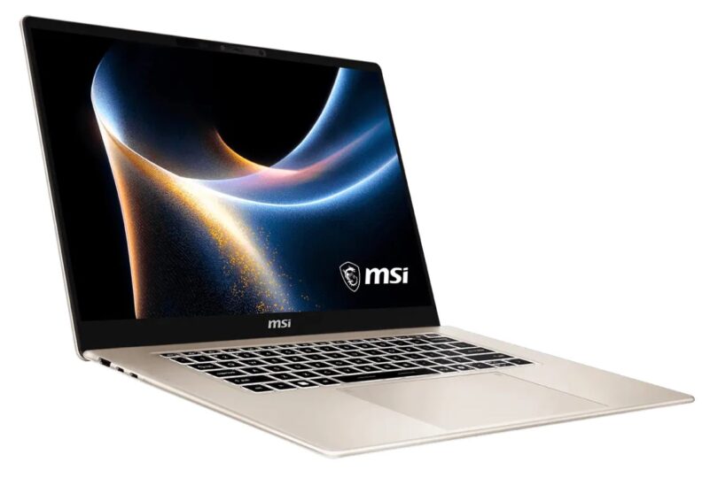 Ordinateur portable MSI Prestige 16 AI illustrant la nouvelle gamme de produits gaming et IA de MSI, dont la console portable Claw 8 AI+.