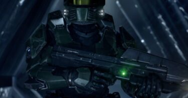 Capture d'écran de Fox McCloud dans son cockpit Arwing projetée sur un écran de cinéma vide, illustrant l'ambition cinématographique de la nouvelle campagne Halo.