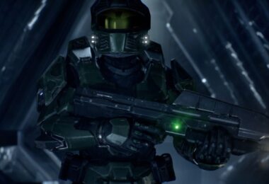 Capture d'écran de Fox McCloud dans son cockpit Arwing projetée sur un écran de cinéma vide, illustrant l'ambition cinématographique de la nouvelle campagne Halo.